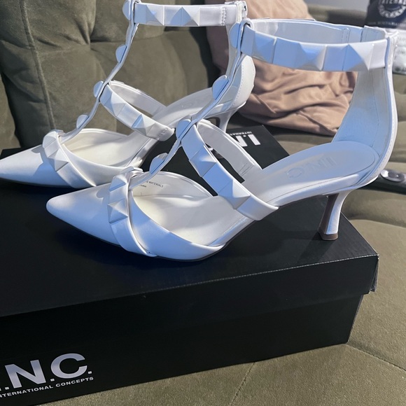 INC International Concepts Shoes - INC International Concepts White Strappy Kitten Heels